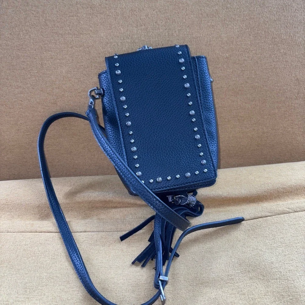 Crossbody Bag Womens OS Black Studded Tassel Festival Boho‎ Bag